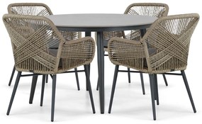 Tuinset Ronde Tuintafel 120 cm Aluminium/wicker Taupe 4 personen Lifestyle Garden Furniture Advance/Vienna