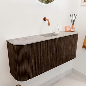 Mondiaz Joya DLux 105cm toiletmeubel ronding links/rechts walnut met wastafel faye midden zonder kraangat glace