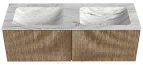 Mondiaz Kurve-dlux 130cm badmeubel dusk met 2 lades en wastafel leaf dubbel zonder kraangat opalo