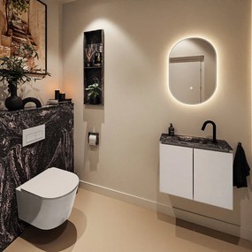 Mondiaz Ture DLux toiletmeubel 60cm linen met wastafel lava midden met kraangat