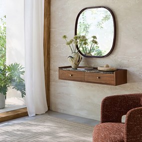 Wandconsole met walnootfineer en amber marmer, Noham