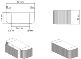 Gliss Design Alluro badmeubel ribbelfront met ronding links/rechts 120cm mist en wit marmer toppaneel