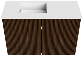 Mondiaz Joya 60cm toiletmeubel walnut met wastafel faye links 1 kraangat talc