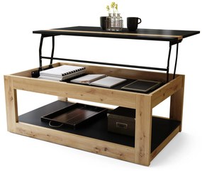 LUSSO Zwart Mat/Artisan Eik - MODERNE SALONTAFEL MET VERHOOGD BLAD + OPBERGRUIMTE + SCHAP (OP WIELEN!)