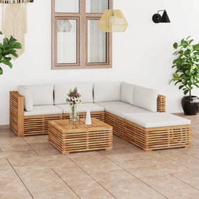 vidaXL 6-delige Loungeset met crèmekleurige kussens massief teakhout