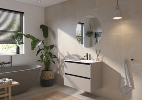 Saqu Gaia badmeubel incl. glans witte keramische wastafel 80x46x61cm mat greige – zwarte greeplijst