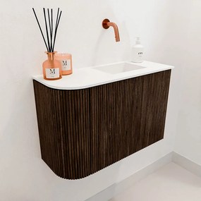 Mondiaz Joya 60cm toiletmeubel ronding links walnut met wastafel faye rechts zonder kraangat talc