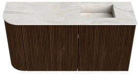 Mondiaz Joya DLux 80cm toiletmeubel ronding links walnut met wastafel faye rechts zonder kraangat ostra