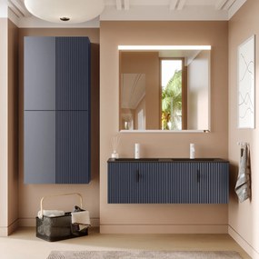 Muebles Raya badmeubel ribbelfront 120cm marine blauw met zwarte wastafel met kraangat