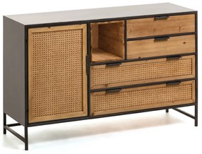 Kave Home Kyoko Rotan Webbing Dressoir Zwart Staal - 120x40x75cm.