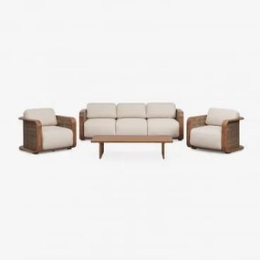 Tuinset Met 3-zitsbank, 2 Fauteuils En Salontafel Van Noira Acaciahout Acacia Bruin - Sklum
