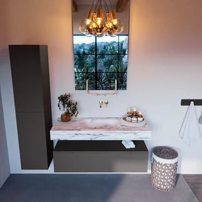 Mondiaz Alan DLux badmeubel 120cm dark grey 1 lade met wastafel glace midden zonder kraangat