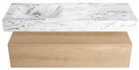 Mondiaz Alan DLux badmeubel 130cm washed oak 1 lade met wastafel glace links 1 kraangat