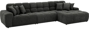 Goossens Excellent Bank Kubus - 30 X 30 Cm Stiksel zwart, stof, 1,5-zits, modern design met chaise longue rechts