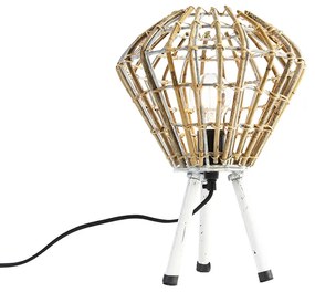 Landelijke tafellamp tripod bamboe met wit - Canna Diamond