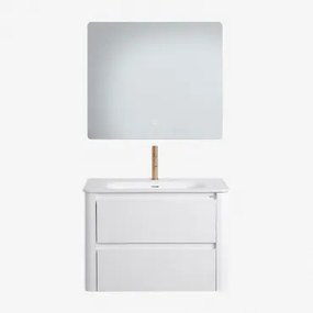 Badkamermeubelset In Hout Met Geïntegreerde Wastafel Egerton Wit & Rechthoekige Led En Anticondens 80x70 Cm Gualar & Goud ↑20 - Sklum