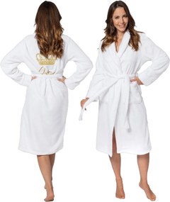Damesbadjas met borduursel Queen White Collar L