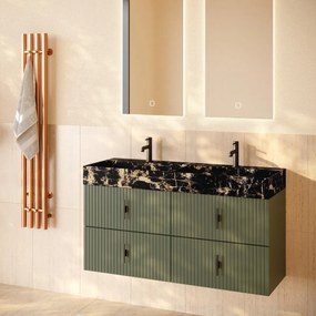 Muebles Murcia badmeubel ribbelfront 120cm legergroen met Portoro Gold wastafel met kraangaten