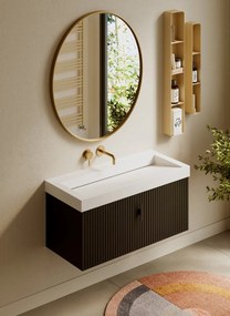 Muebles Calas badmeubel ribbelfront 100cm zwart mat met solid surface wastafel zonder kraangat