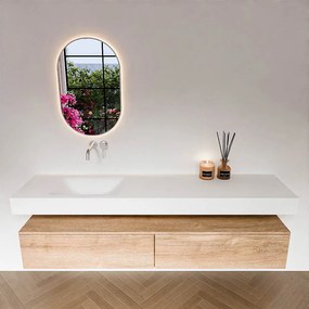 Zaro Alan badmeubel 190cm washed oak 2 lades met vrijhangende wastafel cloud links zonder kraangat talc