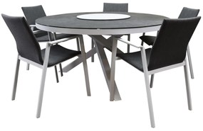 Nancy New Valley dining tuinset 150x74 cm rond 6 delig wit aluminium