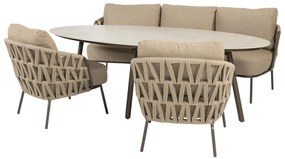 4 Seasons Outdoor Mallorca low dining tuinset terre met Salute tafel Tuinset   bruin weerbestendig