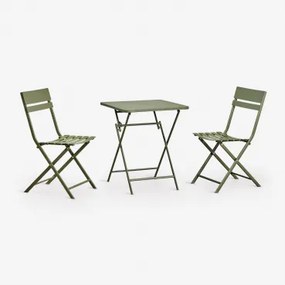 Set Van Vierkante Tafel 60x60 Cm Inklapbaar En 2 Keukenzitjes Van Staal Tamarit Groen – Intens Olijf - Sklum