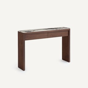 Keramische wandtafel met marmereffect en walnootfineer, DIANA
