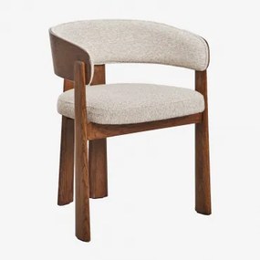 Pack Van 2 Eetkamerstoelen Met Armleuningen, Bekleed En Van Eikenhout Olea Donker Eiken Bruin & Crèmebeige Boucléstof - Sklum