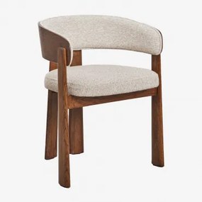 Set Van 2 Eetkamerstoelen Met Armleuningen, Bekleed En Van Eikenhout Olea Donker Eiken Bruin & Bouclé Crèmebeige - Sklum