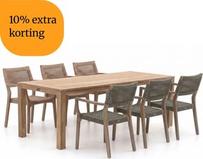 + 10% kassakorting | Diningset ROUGH | 6 personen teakhout | Tuinset stapelbaar | 7-delig | Kees Smit Tuinmeubelen