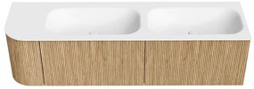 Mondiaz Kurve 165cm badmeubel ronding links oak met 2 lades en 1 deur en wastafel big small dubbel/rechts 2 kraangaten
