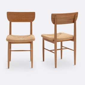 Set van 2 stoelen in massief eik en vlechtwerk, Andre