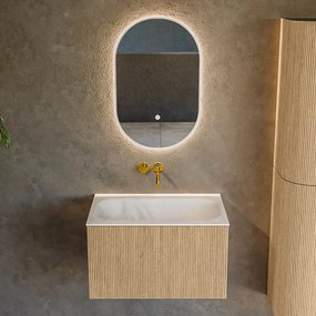 Mondiaz Kurve 70cm badmeubel oak met 1 lade en wastafel big small midden zonder kraangat