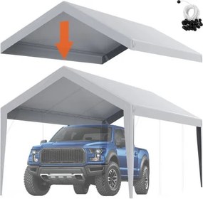 VEVOR Carport Garage Tent, 3 x 6 m, Garage Daktent, Waterdicht en UV-bestendig, Eenvoudige installatie met spanbanden, Grijs (Alleen dakbedekking, frame niet inbegrepen)