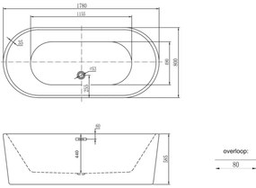 Mueller Ili vrijstaand ligbad 178x80 glans wit inclusief waste