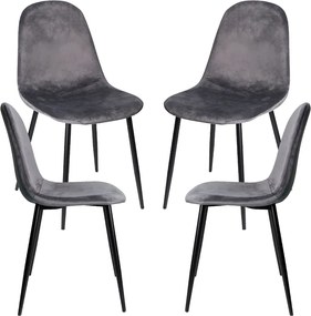 Set 4 Teok Black Fluwelen Stoelen