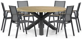 Tuinset Ronde Tuintafel 6 personen 160 cm Aluminium/textileen Grijs Lifestyle Garden Furniture Fiora/Rockville