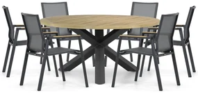 Tuinset Ronde Tuintafel 6 personen 160 cm Aluminium/textileen Grijs Lifestyle Garden Furniture Fiora/Rockville