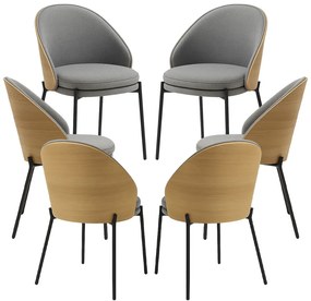 Pack 6 Mos Stoelen Grijze Stof met Houten Beklede Rugleuning