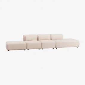 3-delige Modulaire Bank Met Chaise Longue Rechts En Fogler Poef Chenille Crème Beige - Sklum