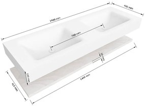 Zaro Alan badmeubel 140cm met planchet washed oak en vrijhangende wastafel cloud dubbel zonder kraangat talc