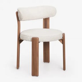 Set Van 4 Eetkamerstoelen Van Acaciahout En Bouclé Stof Milos Acacia Bruin & Crèmebeige Boucléstof - Sklum