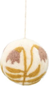 Kerstbal met roze bloem, vilt, wit, Ø6 cm