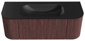 Mondiaz Kurve 120cm badmeubel ronding links/rechts ruby met 1 lade en 2 deuren en wastafel big small midden zonder kraangat urban