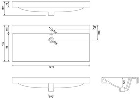 Brauer Aurora wastafel keramiek 100cm met kraangat wit glans