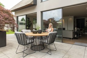 4 Seasons Outdoor Fabrice dining set met Ambassador Boulevard tafel Ø 130 cm  Tuinset    houtkleur weerbestendig