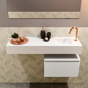 Mondiaz Andor toiletmeubel 50cm mat wit met witte wastafel 100cm rechts met kraangat