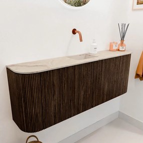 Mondiaz Joya DLux 115cm toiletmeubel ronding links/rechts walnut met wastafel faye midden zonder kraangat frappe