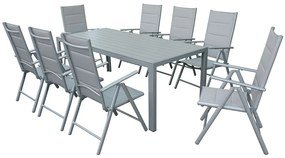 Garden Point lichtgrijze aluminium tuinmeubelen met grote Polywood Verona tafel voor 10 personen